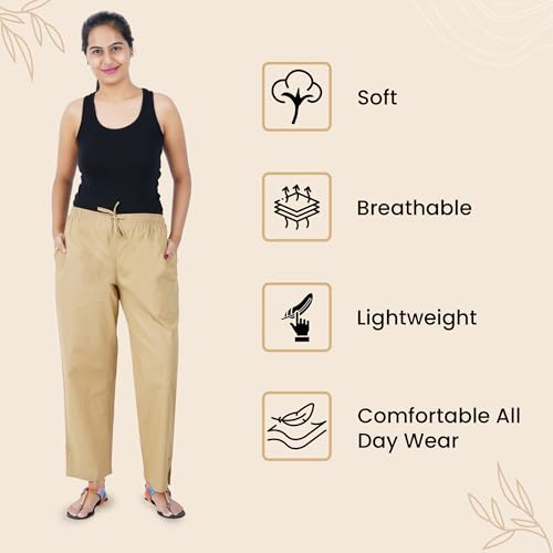 Image of Happy Bunny Parallel Pants for Women 100% Cotton Ankle Length Trousers Regular Fit with Elastic Drawstring Stylish & Pockets Casual Formal Wear for Office & Home