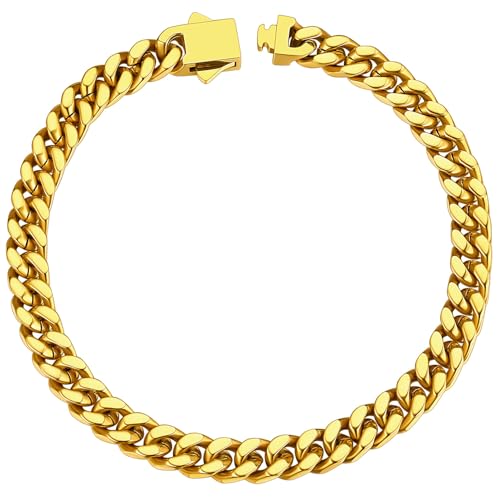 ChainsHouse Stainless Steel Cuban Link Bracelet for Men, 5mm/7mm/9mm/12mm Width, 7.5"/8.3"/9" Length, Black/18K Gold Plated Chain Wrist Bracelets for Men, with Gift Box c. 5mm width-gold 9.0