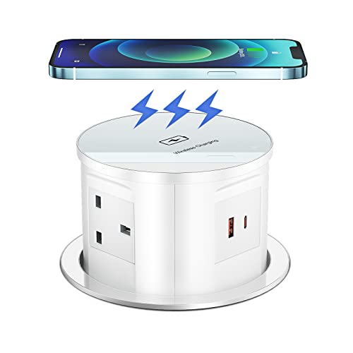 Hidden Kitchen Worktop Pop Up Socket with USB & Wireless Charging