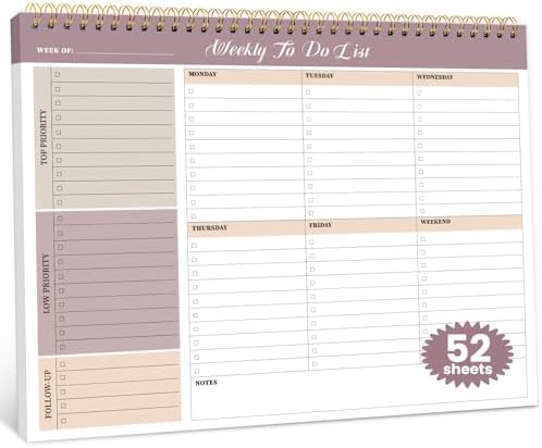 Weekly To Do List Notepad with 52 Undated Sheets（8.5"×11"）- Undat...