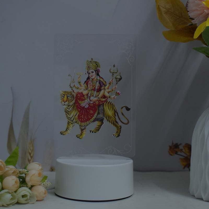 Beautiful 3D Durga MATA Frame with Soft White Light. UV Printed LED Night Light for Hindu, Indian Community. Bedside Table lamp and Décor for Living Rooms. (Durga MATA)