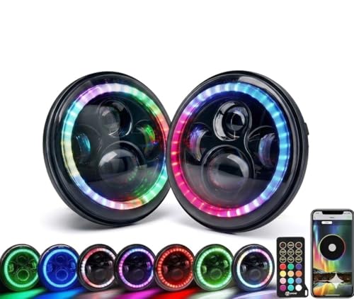 Image of 7 inch LED Headlights w /Stylish Halo & Turn Signal for 97-18 Wrangler TJ JK