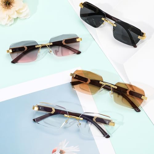 4 Pcs Rimless Rectangle Sunglasses, Retro Frameless Sun Glasses Y2K Style UV400 Protection for Women Men4