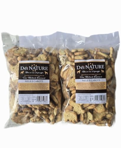 DEI NATURE Galletas para perros, manzanas y zanahorias, 2 paquetes de 500 g, grado humano, superalimento, aperitivos para perros, premio para perros