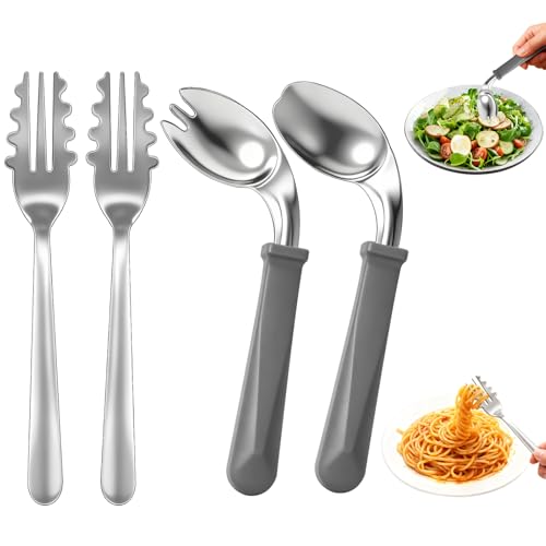 Awaiymi Adaptive Utensils(2 Pcs Forks and 2 Pcs Spoons),Parkinsons Utensils, Non-Slip Handles,...