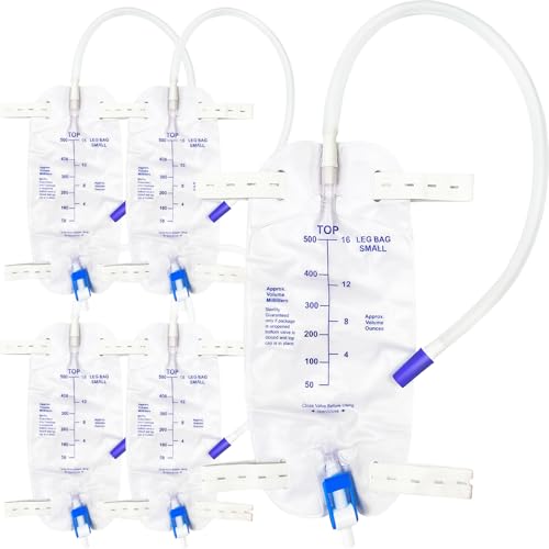 5 Pack 500ml Leg Bag Urinary Drainage Bag with 17.7 Inch Tube Anti-Reflux Design Leak-Proof Collection Adjustable Straps with Buttons,Blue