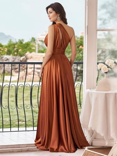 IIF One Shoulder Satin Bridesmaid Dresses with Slit A-line Prom Dress 2025 Long Wedding Guest Dress IIF1812