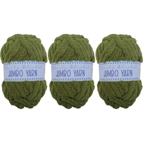 Image of 3 Pack ThreadArt Chunky Chenille Yarn for Hand Knitting, Jumbo, Pine Green | Soft jumbo chenille yarn for hand knit and crochet. Make blankets, plushies & crochet projects. DIY quick projects.