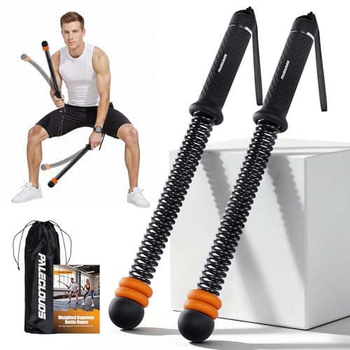 Portable Ropeless Battle Ropes, Adjustable Weights Cordless Battle Ropes for Home Gym with Storage Bag, Weighted Exercise Equipment for Low-Impact Workout, Strength & HIIT, for Men & Women (Black)