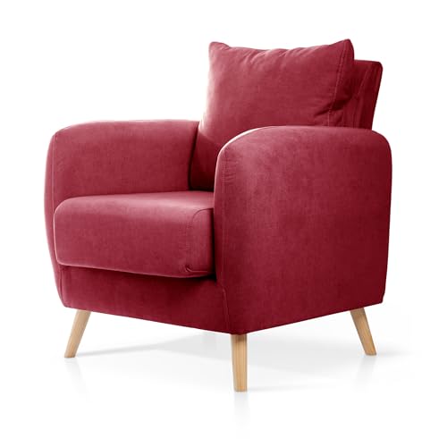 SuenosZzz- Sillon CIES butacas para Dormitorio Nórdica. Sillón tapizado Acualine Antimanchas, Color Rojo Rio 11. Nordica Individual de una Plaza, COJIN Incorporado. Comedor o Dormitorio…