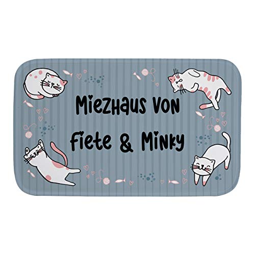 Herz & Heim® Personalisierte Futternapf-Matte 76 x 45 cm mit Wunschname Katze