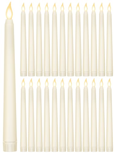 Image of Treela 24 Pcs Flameless Taper Candles Battery Operated ulkB Fake Candles Light LED Candle Sticks Flickering Tapered for Wedding Anniversary Holiday Decoration(Basic,8 Inch,Ivory)