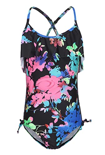 Image of Girls One Piece Swimsuits Ruffle Bathing Suit Kids Hawaiian Floral Swimwear 3-16 Years