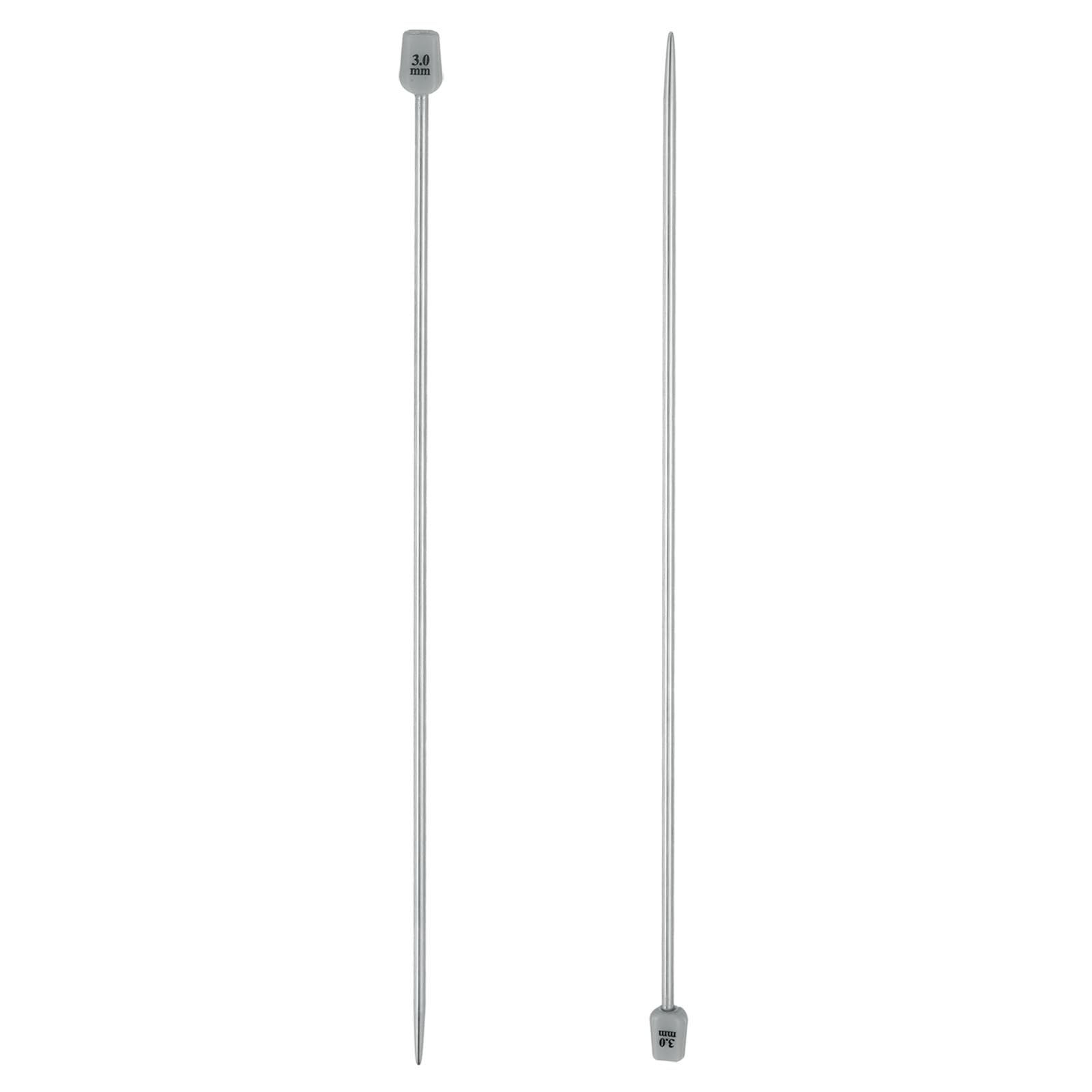 sourcing map 2Pcs 3mm(D) Single Pointed Knitting Needles Stainless Steel 9.84 Inches Length Metal Weaving Tool for Handmade Projects DIY Knitting