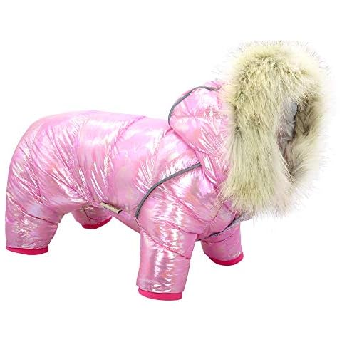 Beirui Waterproof Small Dog Coats for Winter - Warm Padded Pet Puppy Dog Snow Jacket - Cute Hoodie Clothes for Small Dogs Cat Puppies (Pink,Chest 12.0”) Cover