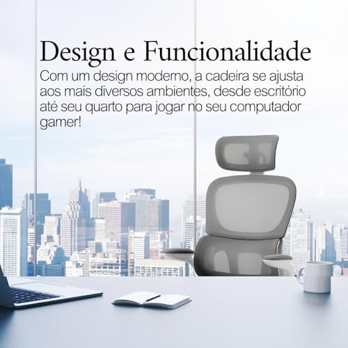 Cadeira de Escritório Ergonomica Vmstark Cadeira Presidente Confortável Home Office Cinza