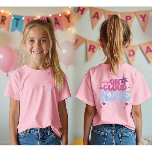 Image of On Cloud Nine Birthday Girl Shirt 9th Birthday Shirt Girl Flower Nineth Party T-Shirt Kids 9 Year Old Summer Tee Tops