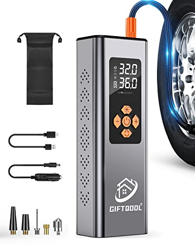 Tire Inflator Portable Air Compressor, GIFTQOOL Ti80 150PSI Small Cordless Air Pump for Car Tires Compact Auto Wheel Bike Mini Tire Pumps