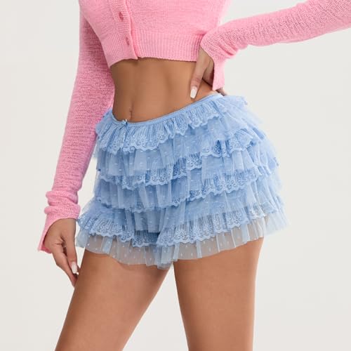 Image of NUFIWI Women Lolita Bloomers Ruffle Shorts Lace Cute Pumpkin Pants Sexy Boyshorts Layered Y2k Mini Shorts Pettipants