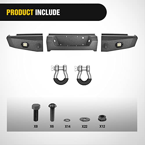 Image of Nilight Rear Step Bumper for 2009 2010 2011 2012 2013 2014 Ford F150 Full Width Pickup Truck Rear Step Textured Black Solid Steel Offroad with 2X Upgraded 18W LED Lights D-Rings