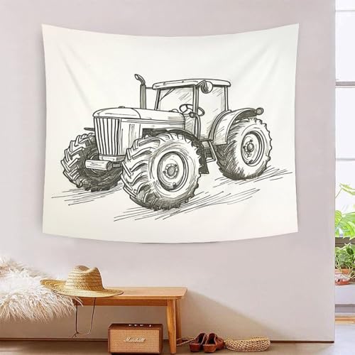 Tapiz de pared para renovar el dormitorio con un diseño de tractor en 3D