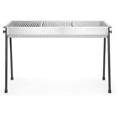 HENDI Holzkohlegrill, inkl 3 roste von je 345x345mm, Model Resto, mit abnehmbaren Füßen, Bräter, BBQ, nur für Verwendung im Aussenbereich, 1145x380x(H)770, Edelstahl 18/0 Cover