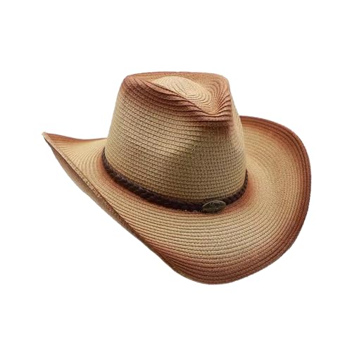 Image of Straw Cowgirl Hat for Women Cowboy Hats for Men Wide Brim Sun Hat Shapeable Western Hat Beach Hat