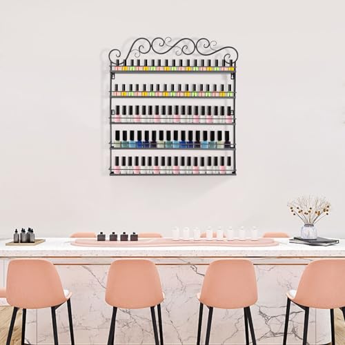 Image of 5-Tier Wall Mount Nail Polish Rack, Black Metal Storage for 100-120 Bottles | Protective Strips | Cosmetic & Essential Oil Storage Shelf Display Organizer | For Home Salon, Spa Shops & Vanity