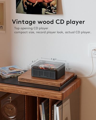 CARONSORT CD Player with Speakers Bluetooth Nostalgic Retro Portable CD Players for Home Wood Music Player FM Radio for Home Wired and Remote Control-Black — view 5