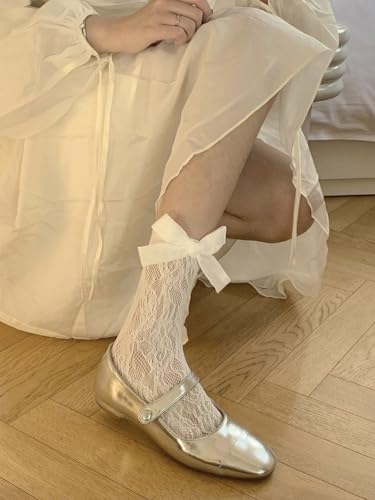 Women's 1 Pair Bow Tie Calf Sock Lace Sock Ruffled Trim Frilly Cuff Casual Ankle Socks4