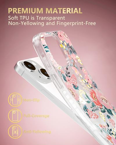 Coque iPhone 15 Plus Scorpify florale rose transparente pour femmes