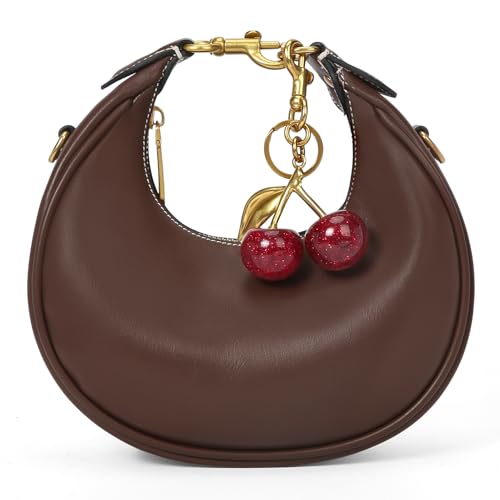 Image of JQWSVE Small Top Handle Bags for Women Mini Purses Cute Ladies Handbags Crescent Mini Crossbody Bags with Cherry