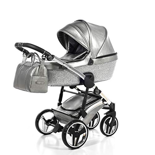 Original Junama Glitter Reisesysteme Kinderwagen 2in1 3in1 4in1 + Sonnenschirm + Originalzubehör Exclusive Prams… (4in1 mit ISOFIX basis, 03)