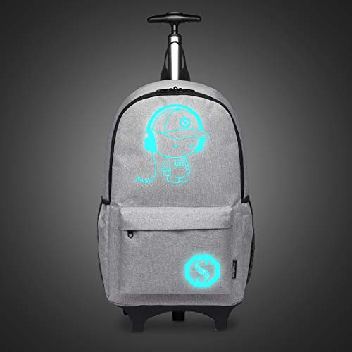 Kono Children Luggage Suitcase Luminous Music Kids Laptop Backpack Cabin Wheeled Travel Business Wheeled Rolling Trolley Hand Case 25L