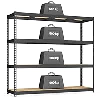 SONGMICS Schwerlastregal, Standregal, 4 Ablagen aus 8 mm dickem MDF, Lagerregal, Aufbewahrungsregal, bis 2000 kg belastbar, Keller, Garage, Lagerraum, tintenschwarz, 60 x 200 x 183 cm, GLR728BZ01