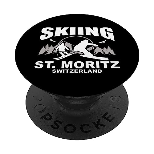 Freeride Skiing St. Moritz Switzerland PopSockets Swappable PopGrip, Black