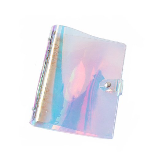 MultiBey A5 Rainbow Holographic Clear Soft Transparent PVC Binder Planner Agenda Shells 6-Ring Loose Leaf Notebook Paper Refill Folder 9