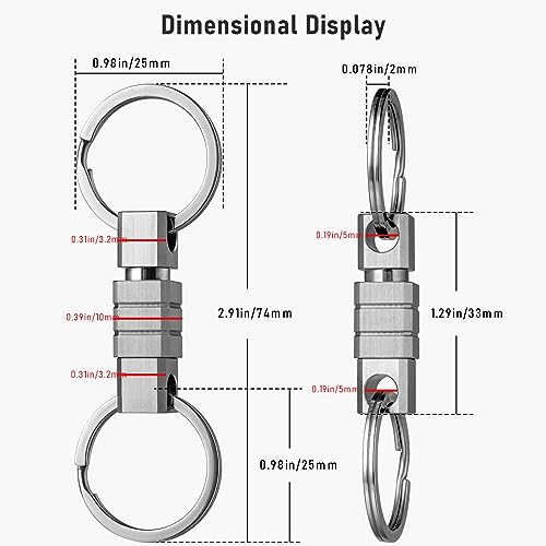 Image of TISUR Titanium Quick Release Keychain, Retractable Key Chain Detachable Keychain Clip，Pull Apart Key Rings for Men Women