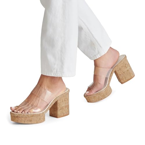 Clear Platform Sandals for Women Slip on Summer Wedge Block Chunky High Heeled Slides Transparent Open Toe Beach Shoes4