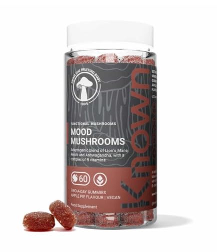 Schmackhafte Mood Mushrooms-Gummis Lions Mane B-Vitamine Gehirngesundheit & hormonelles Gleichgewicht Apfelkuchengeschmack 60 vegane Gummis 1 Monat