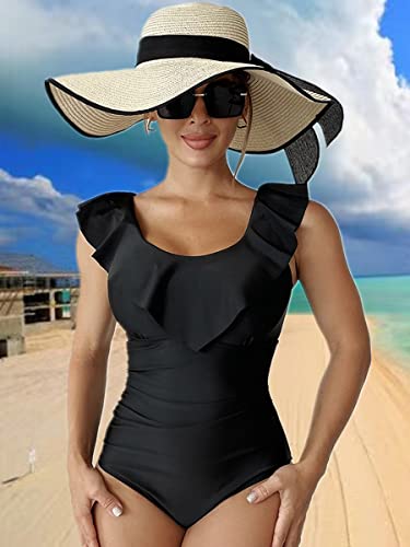 Dihklcio Sexy One Piece Bathing Suit For Women Tummy Control Swimsuits For Women One Piece Swimsuit Women Ruffle Edge (Xl, Black) #TOP4