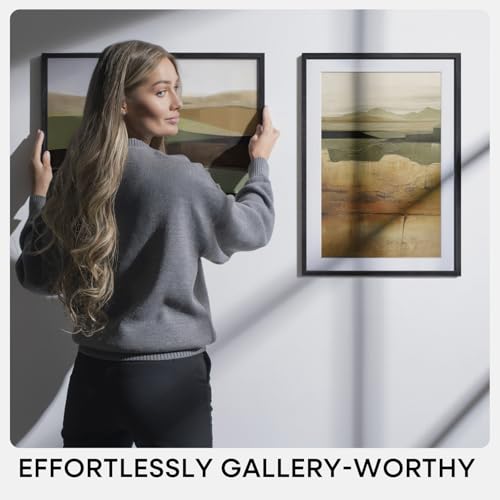 Image of Homeforia A2 Black Oak Picture Frame, High-End Wood, A3 Mat, Glass | High End Solid Oak Wood, Tempered Glass, Acid-Free A3 Removable Mat, A2 Edge-to-Edge Display, Wall Kit, Set Of 1