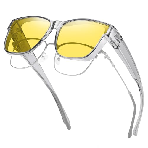 Image of HAOLOTA Night Vision Driving Over Glasses, Polarized Nighttime Glasses Men Women Anti Glare Yellow Tinted Lens