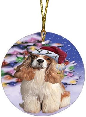 Christmas Express Delivery Red Truck Running Cocker Spaniel Dogs Round Flat Ornament - Pet Decorative Hanging Ornaments for Christmas X-mas Tree Decorations - 2.75" Round Christmas Ornament