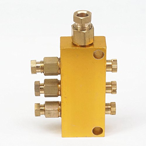 Sorekarain Brass 3 Way Adjustable Lube Oil Piston Distributor Value Manifold Block 6Mm Inlet 4Mm Out for Centralized Lubrication System