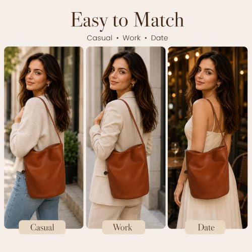 Bolso bolsa tipo bucket de cuero suave para mujer miniatura 2