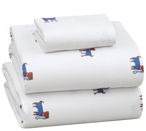 RUVANTI Flannel Sheets Twin Size - 100% Cotton Double Brushed Twin Sheets Set, Deep Pockets 16 Inches, All Seasons Breathable & Extra Soft Bed Sheets, Warm & Cozy, 3 Piece, Puppy Playoff