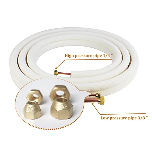 Image of Air Conditioning Copper Tubing Pipe Extension Set,100 Ft Copper Pipes 1 /4 inch & 3 /8 inch PE Thickened for Mini Split AC and Heating Equipment Insulated Coil Line Set HVAC Refrigerant. (1 /4 inch + 3 /8 inch WITH NUTS)