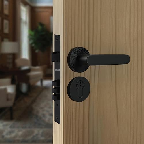 Image of Vigo Mortise Door Handle Lock Set - Premium Zinc Alloy Handle with Heavy-Duty Brass Lock Body & Cylinder | Black Finish | 3 Years Warranty | for Home, Office & Hotel Doors