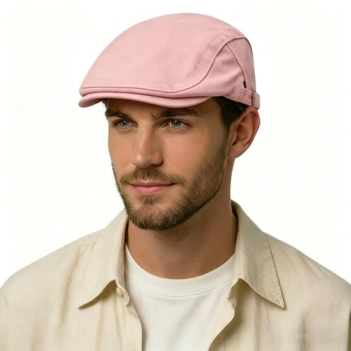 Image of ZLYC Men Cotton Flat Cap Summer Scally Ivy Gatsby Newsboy Beret Driver Cabbie Hunting Hat